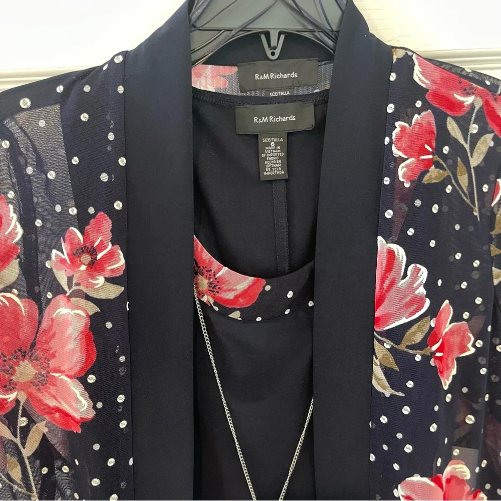 R & M Richards Womens Floral Jacket Dress With Removable Necklace